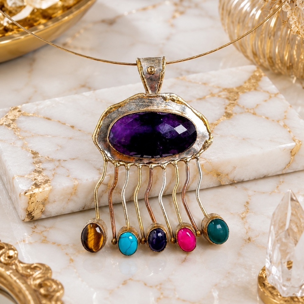 Artisan Jewelry 💜 Desert Moon Amethyst Statement Pendant Pendant Necklace 4006